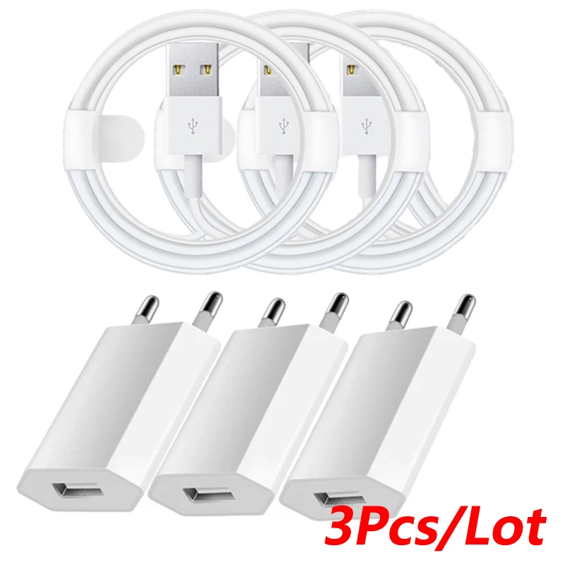 

3 шт./лот USB-кабель для зарядки, настенное зарядное устройство для iPhone 11, 12, 13 Pro, MAX, 5, 2020, 7, 8, 6, 6S Plus, X, XR, XS, MAX, кабель для синхронизации данных