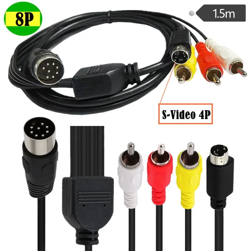 1/4 Grande 8-Core Din 8Pin Maschio A Mini Din 4Pin (S-Video)+ 3Rca Maschio Lotus Cavo Audio E Video Vecchio Stile 1.5M