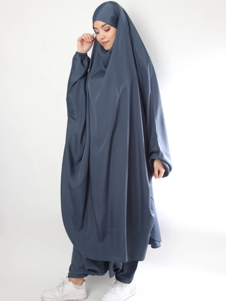 Eid Muslim Long Khimar Paryer Garment 2 Piece Set Abaya Dress Pant Suits Full Cover Islamic