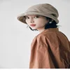 Japanese Cotton Linen Pleated Women Fisherman Hat Small Brim Summer UV Resistant Breathable Linen Basin Hat Wrapped Head Ladies 3