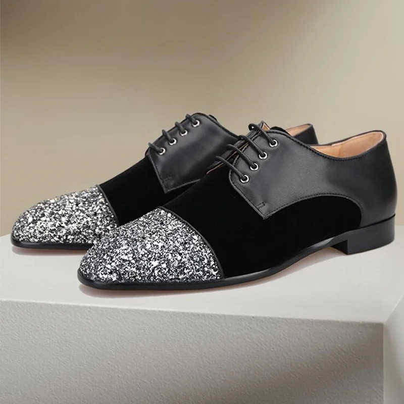 

New Fashion Glitter Men Shoes Patchwork Leather Formal Shoes For Men Luxury Lace-up Dress Shoes Sapato Social Shoes