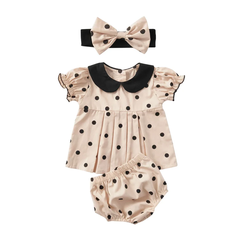 Yy Clothes for Babies Korean Style Girls' Cute Polka Dot Short Sleeve Top Three-Piece Suit