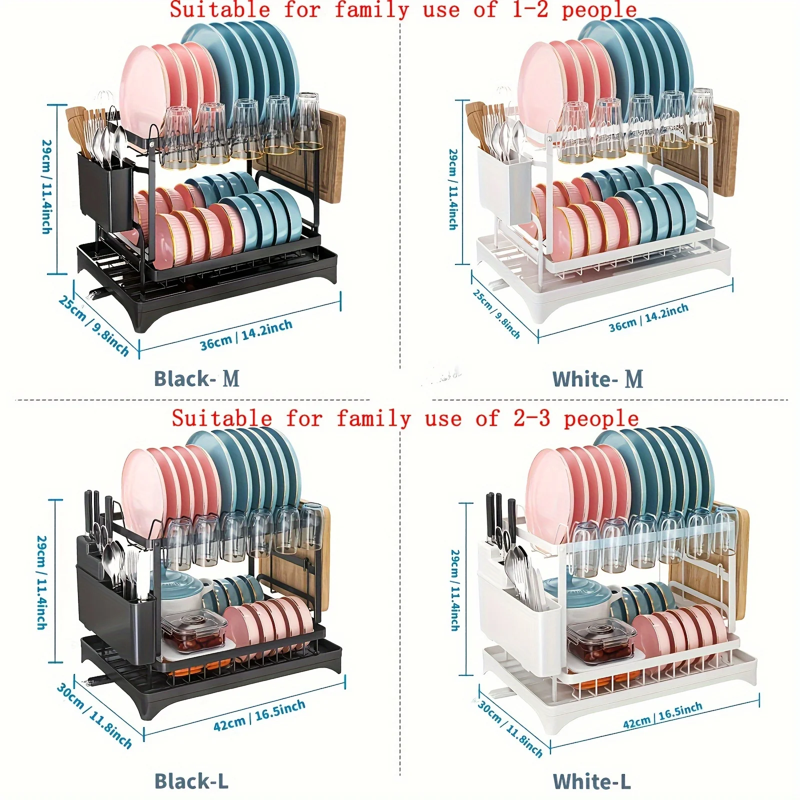 Dish Drying Rack, 2 Tier Large Dish Drying Rack for Kitchen Counter with Drainboard Stainless Steel Dish Drainer for Dish&Cup 6