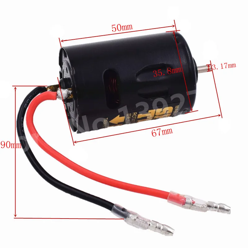 Moteur brossé 540 23T pour buggy 1/10, compatible Tamiya, présenté sur fond blanc avec son ventilateur