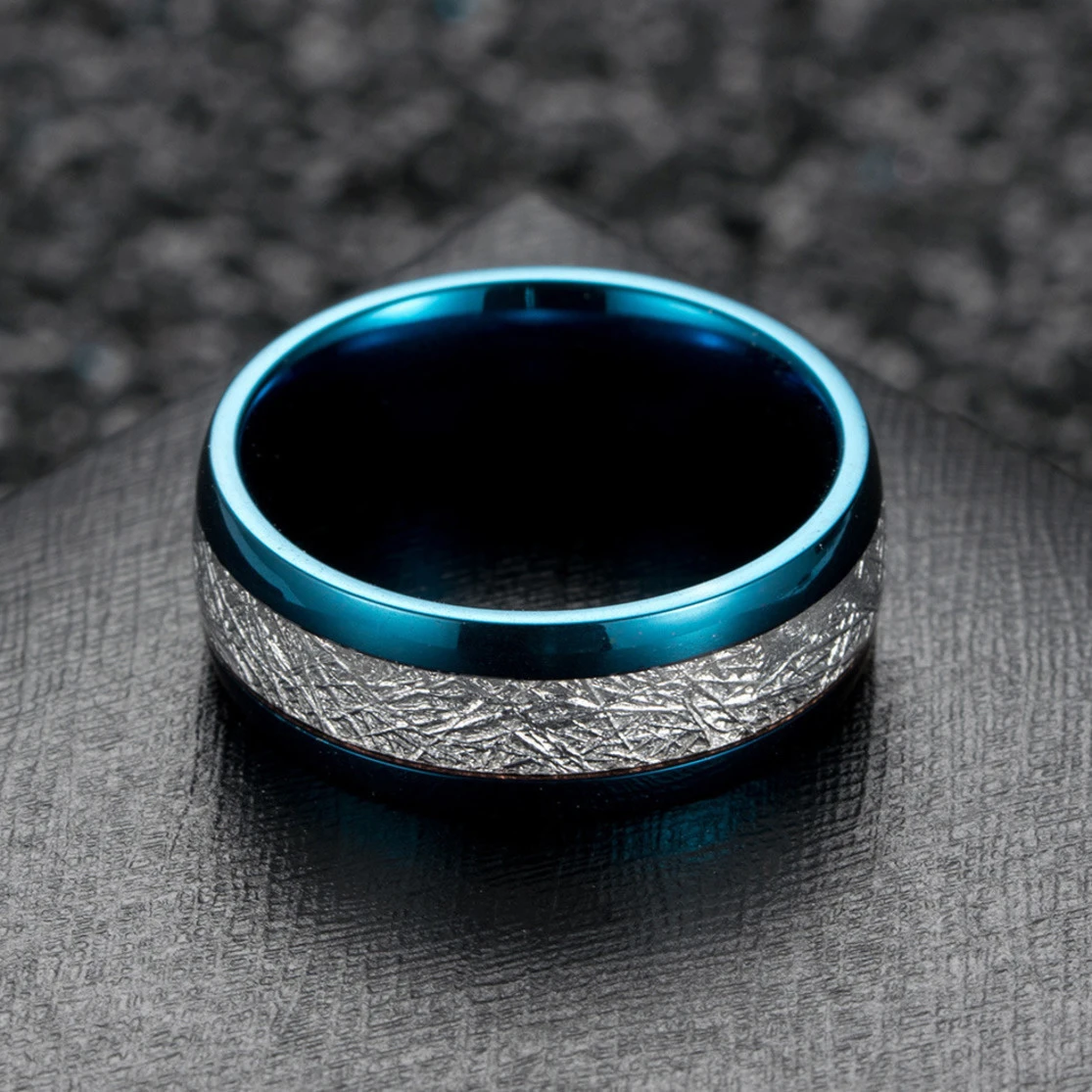 Bague noire en acier inoxydable pour hommes, anneau bleu irrégulier en  feuille d'étain, haute qualité, bijoux de mariage | AliExpress