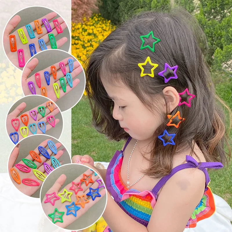 6pcs/set Star Hair Clips Candy Color Butterfly Kids Hair Accessories Cute Heart Girls Hair Bobby Hairpins Snap Barrettes BB Clip
