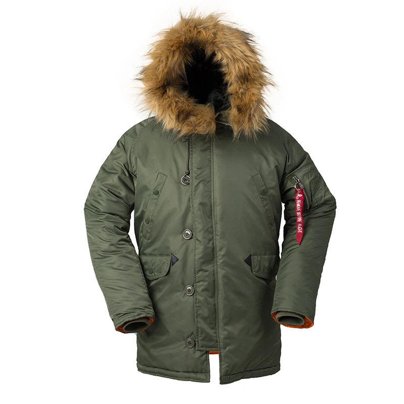 

2024 Winter N3B puffer men long Куртка аляска coat military fur hood warm tactical bomber army korean thick parka