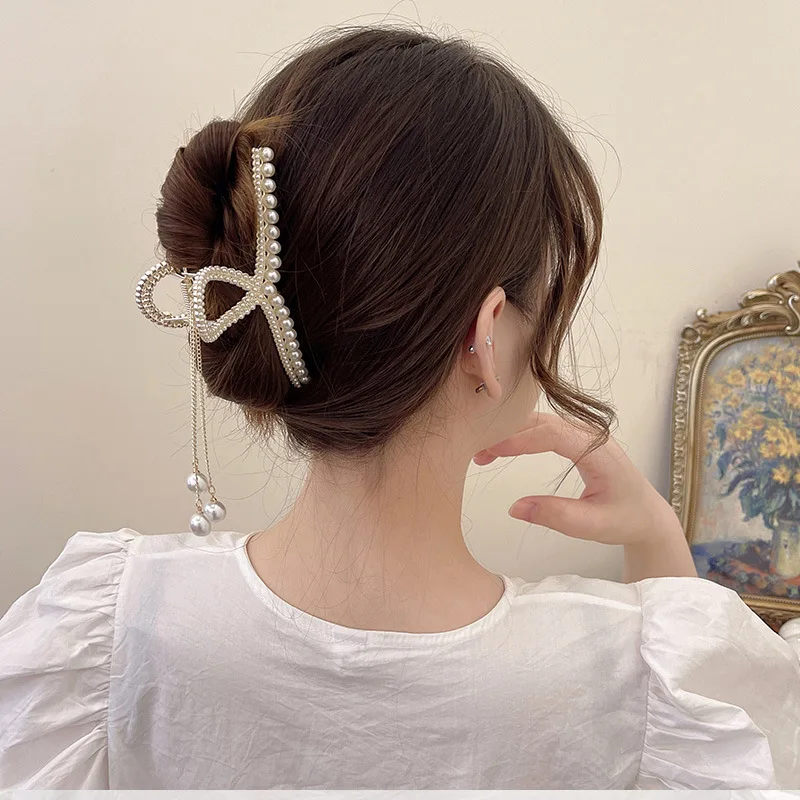 New women's style Tassel Pearl Rhinestone Hair Pin Hair Claw Crab Hair Accessories for Women Girl Shark Clips Headdress decorate new ins pearl rhinestone rose hair claw women temperament fashion shark clip hair shark clip retro hair accessories decorate