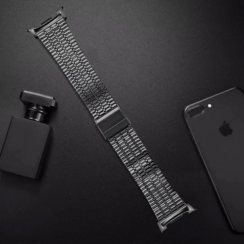 Stainless Steel Seven-Bead Strap with Double Safety Buckle