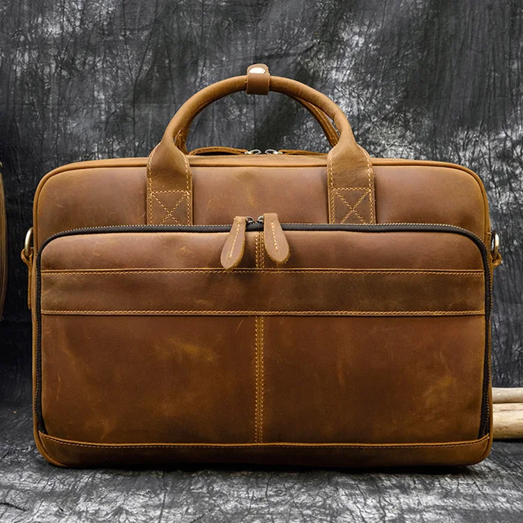 

Vintage Men's Briefcase Genuine Leather Business Commuting Bag Large Capacity Crazy Horse Leather Computer Handbag Casual Totes