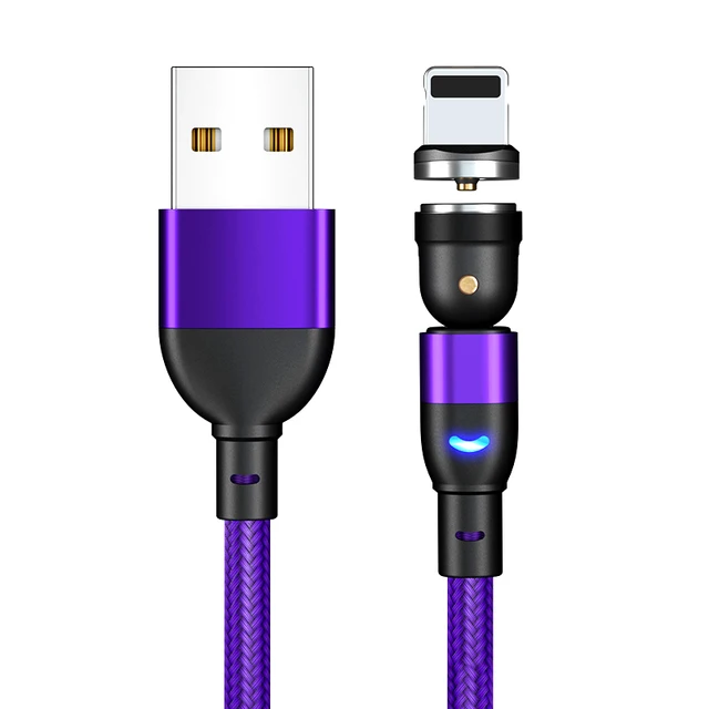 ZUIDID 540 Rotate Magnetic Cable Fast Charging Magnet Charger Micro USB Type C Cable Mobile Phone Wire Cord For iPhone Xiaomi Purple For iPhone