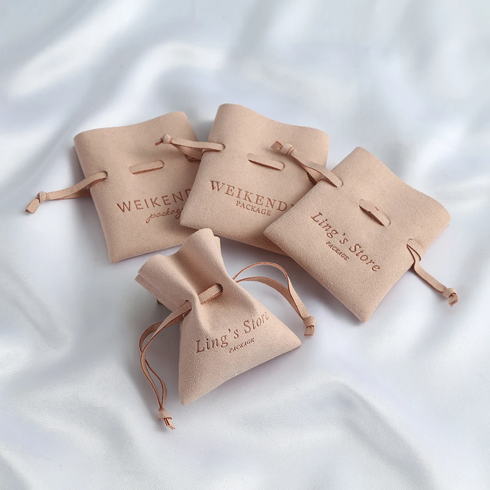 100pcs Personalized Logo Custom Printed Name Jewelry Packaging Chic Small  wedding Favor Pouches Microfiber Bulk Business