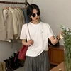 ZZ103 2024 Love Buckle Cotton Short-sleeved T-shirt Women's Summer New Loose Round Neck Design Versatile Front Shoulder Top 1