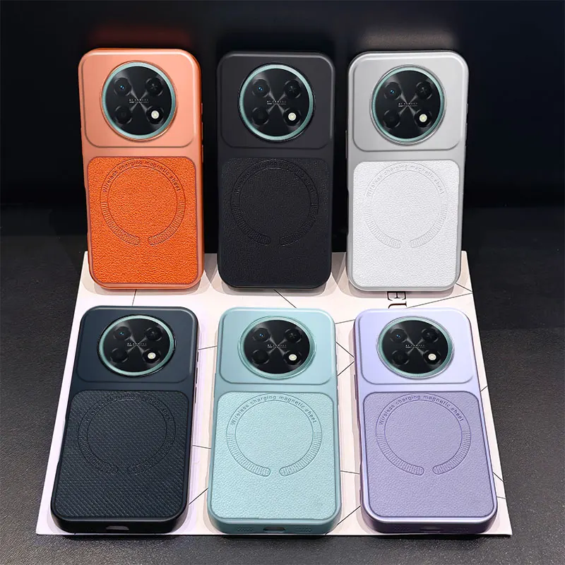 Premium PU Leather Textured Magnetic Cover with Silicone Soft Frame - Shockproof Phone Back Case