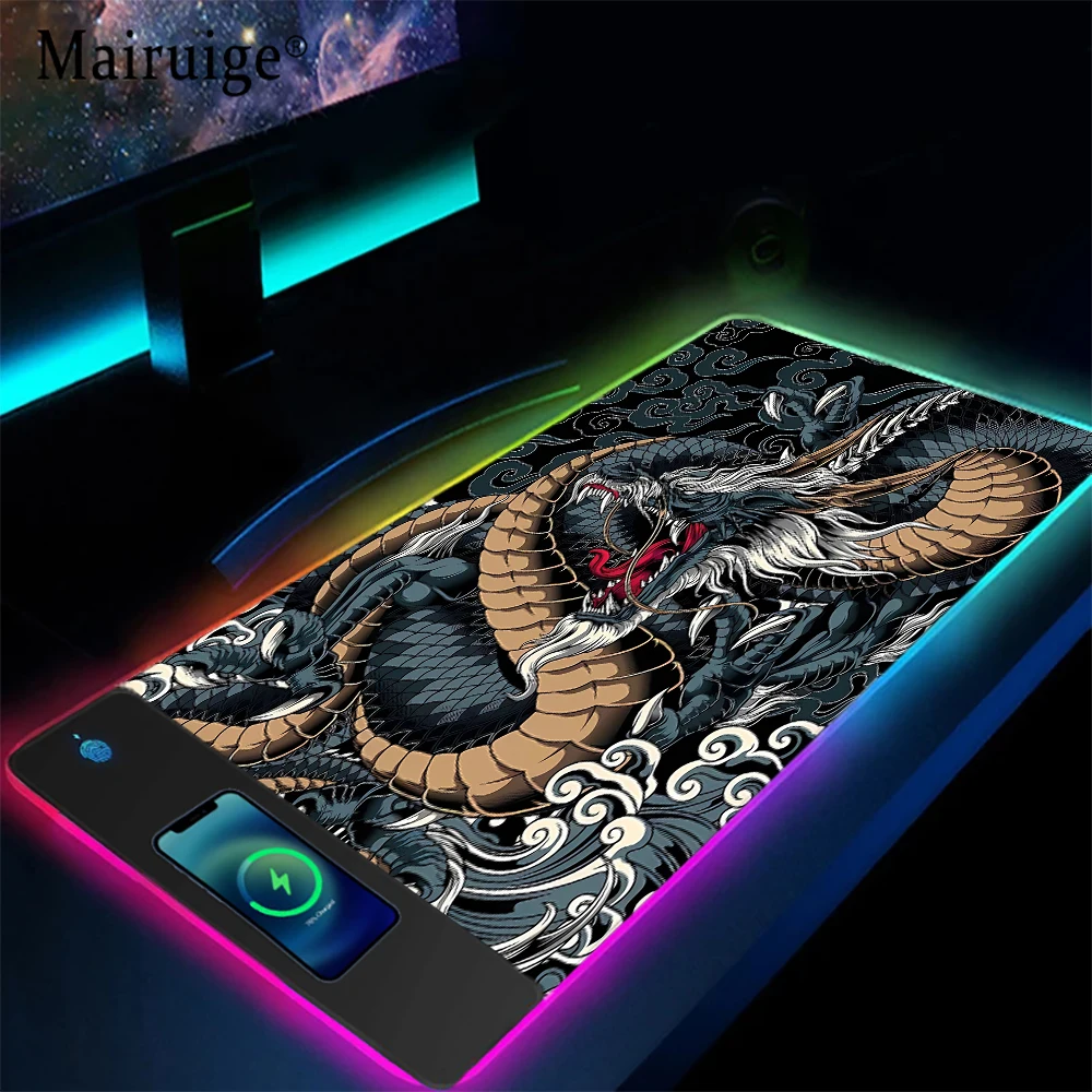 Dragão Deus do Mar Carregador sem Fio Mouse Pads Tapete de Jogo Teclado Descanso de Pulso Tabelas de Computador Tapete Gamer Escritório