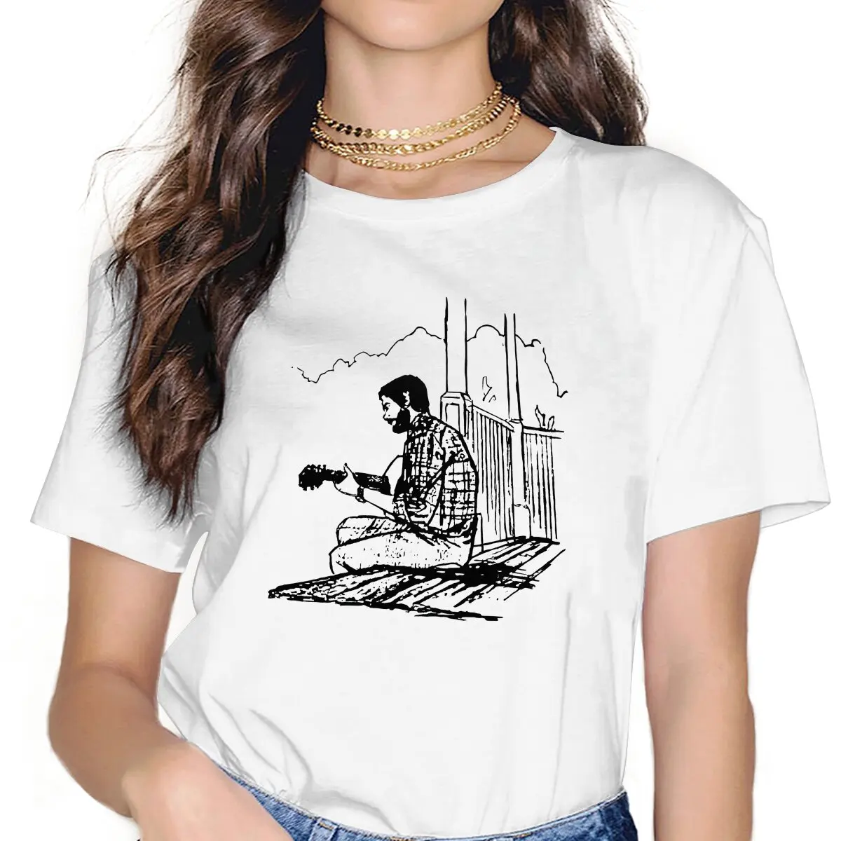 

Game The Last Of Us Joel With Guitar T Shirt Fashion Women's Tees Summer Harajuku Crewneck Polyester TShirt