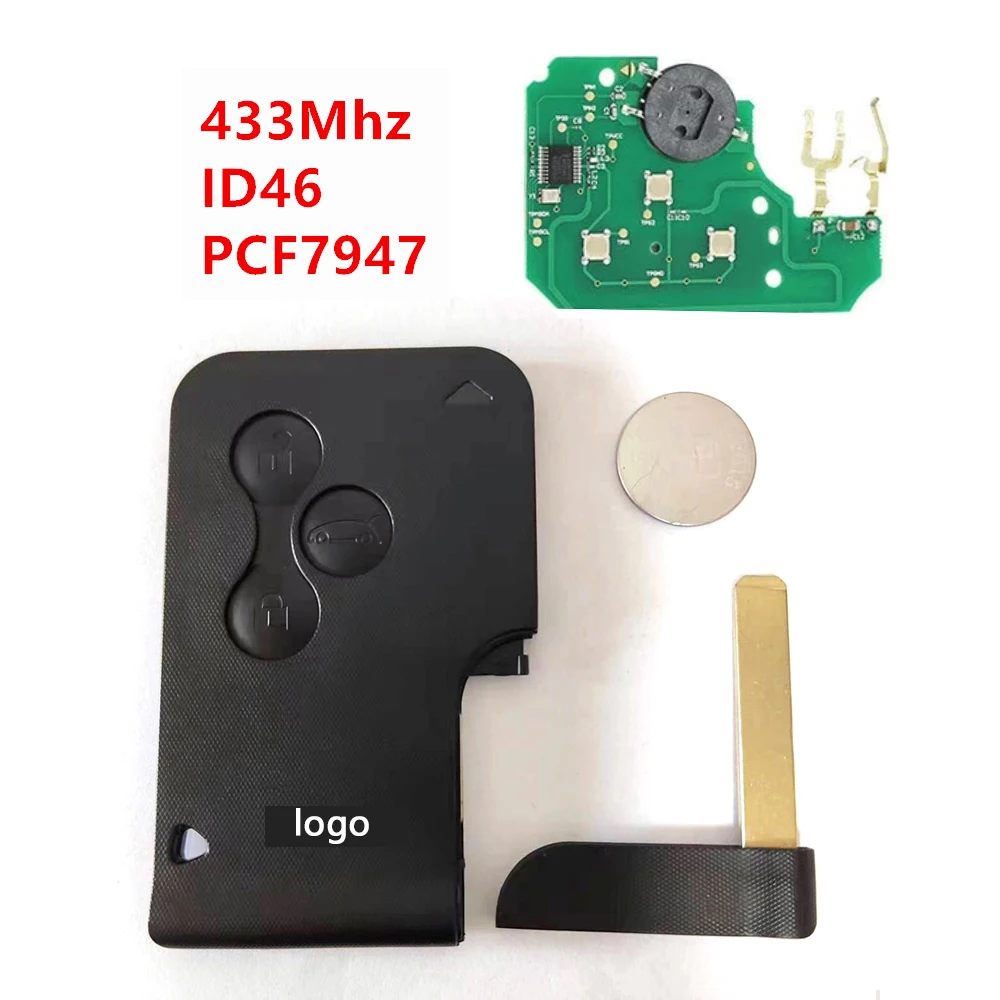 

Автомобильный 3-х кнопочный пульт дистанционного управления, чип PCF7947, 433 МГц, ID46, для Megane 2 Megane II, Scenic
