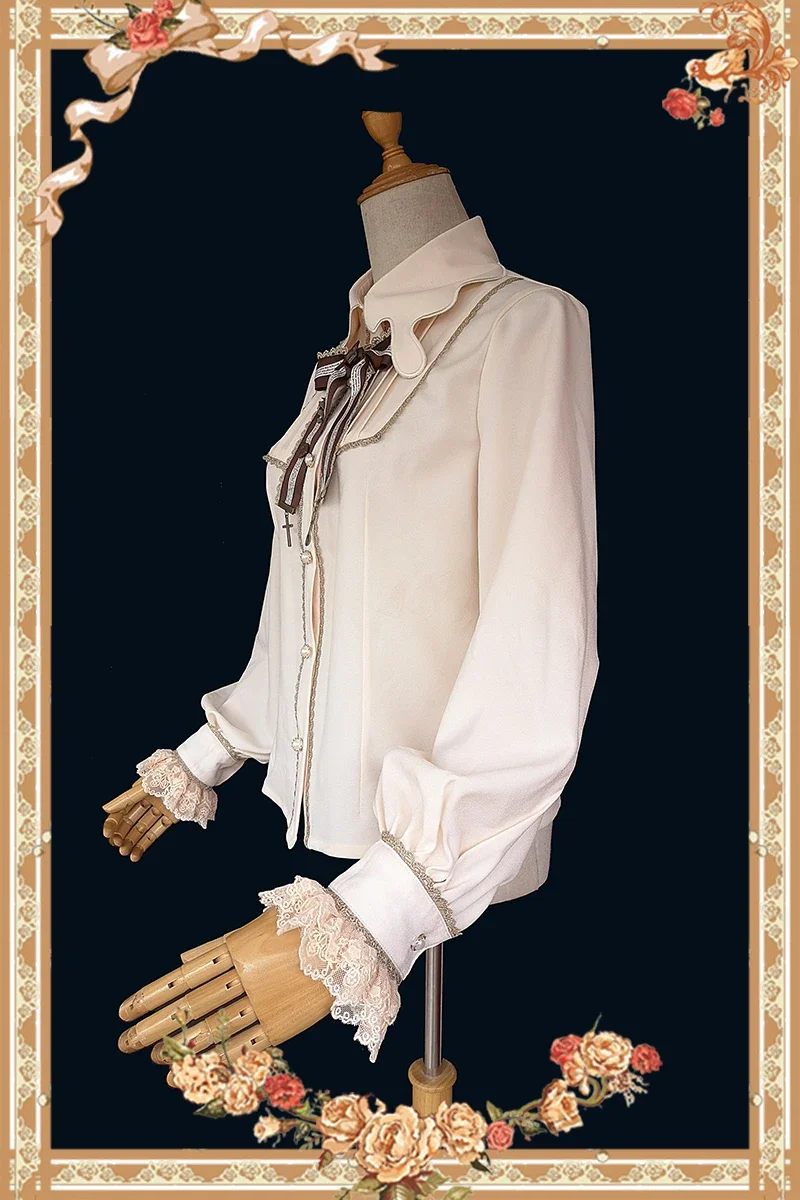 Chocolate Drip Sauce Embroidered Shirt Lolita Long Sleeves Laydown Blouse By Infanta