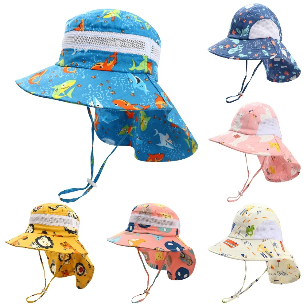 UPF 50+ Boys Girls Sun Hat with Neck Flap Summer Beach Caps Kids Safari Hat  3 4 5 6 7 8 Years Old - AliExpress