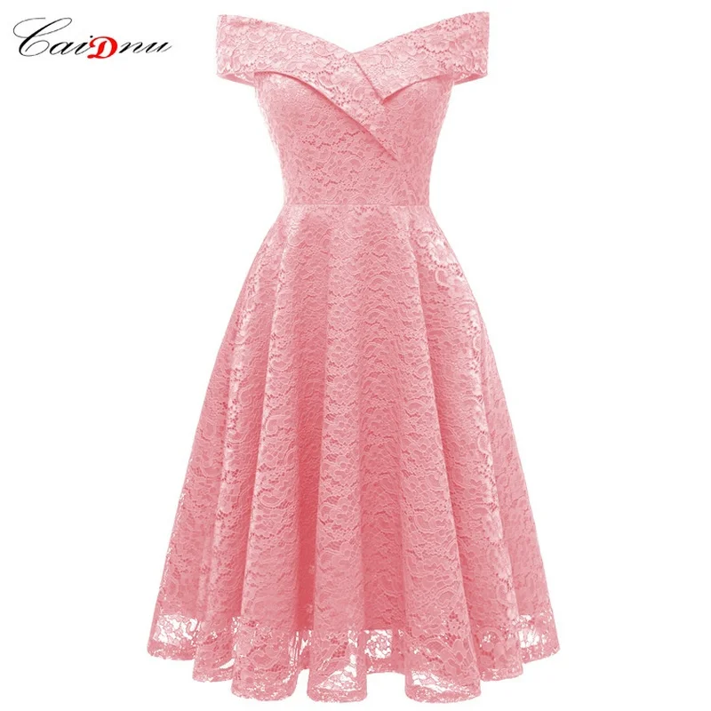 

2022 Women's Lace Floral Cocktail Party Dress Formal Bridesmaid Wedding Dresses A-line Plus Size Vestido Feminino