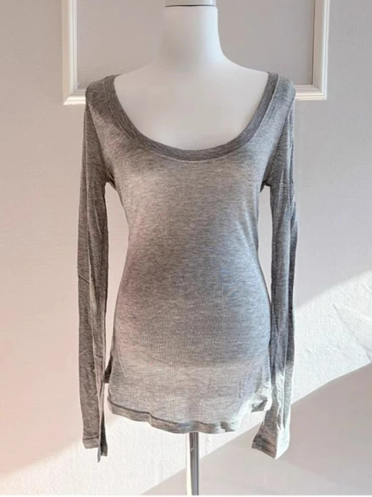 AOSSVIAO المرأة مثير انظر من خلال تي شيرت الصيف 2025 قاعدة طبقة كاملة كم بلوزة مستديرة العنق الكورية الصلبة الأساسية واقية من الشمس الإناث تيز 4