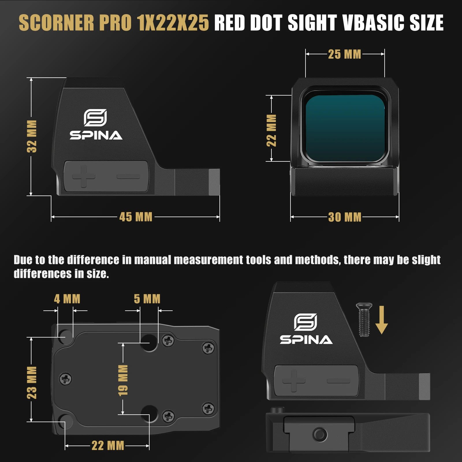 SPINA OPTICS Scorner Solar Energy Ultra Large Field of Wiew S-FR Red Dot Sight HS 407C/507C/508T Glock 17/19 Pistol 9mm/10mm