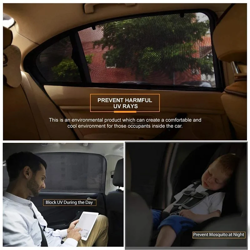 2pcs Car Rear Side Window Sunshade UV Protect Shield Mesh Prevent Mosquito Sunshine Privacy Protection Foldable Curtain 2