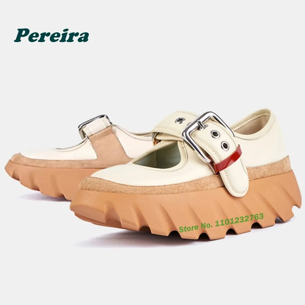 

Metal Buckle Canvas Sneakers Round Toe Thick Soled Shallow Women's Pumps Height Increasing Patchwork Casual Mary Jane Shoes Sexy