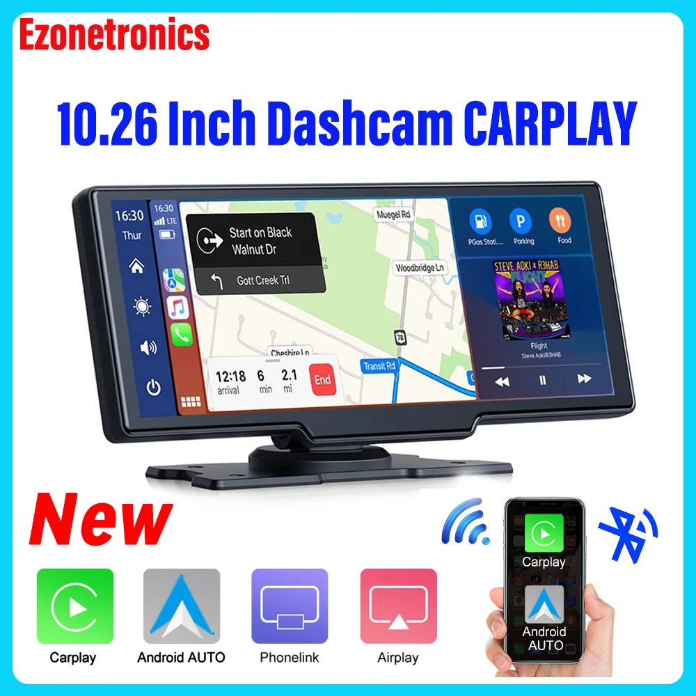 

10.26 Inch Touch Screen 2K Car Portable Wireless Apple CarPlay Android Radio Multimedia GPS dual lens Dash Cam 1080P Stereo