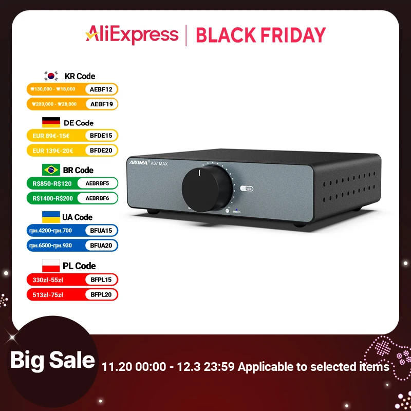 AIYIMA オーディオ A07 MAX ステレオアンプ 300W X2 TPA3255 パワー