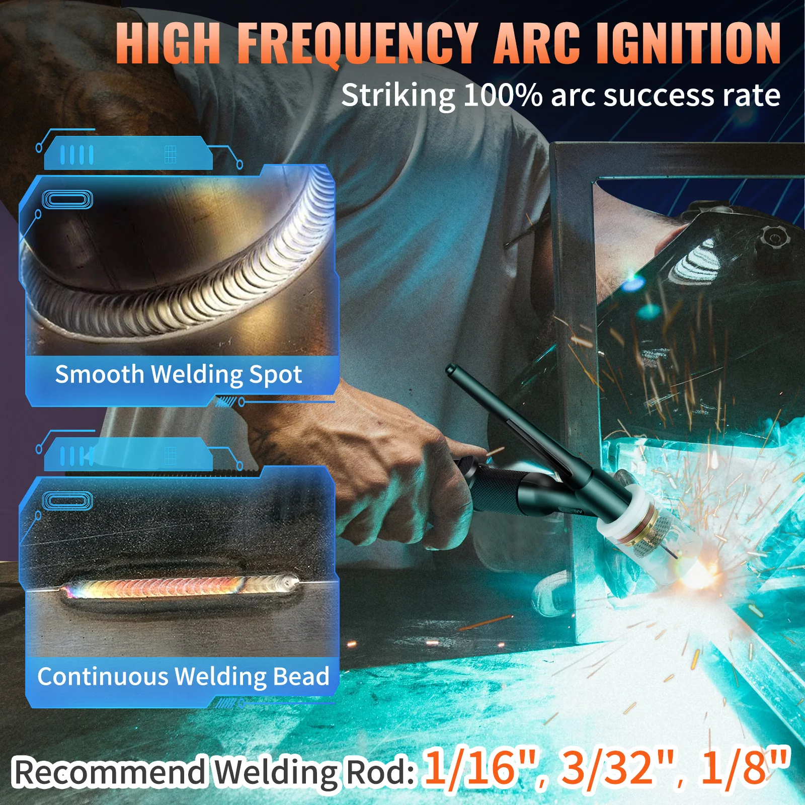 VEVOR Tig Welder HF TIG/Stick/Arc Welder 3 IN 1 TIG ARC Clean Welder Machine 200 Amp 110/220V Dual Voltage TIG Welding Machine 6