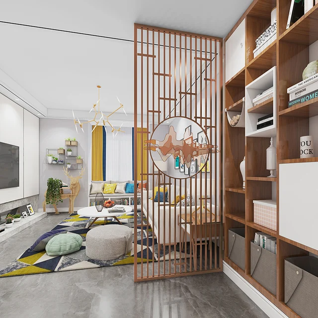 Rozsdamentes Acél Képernyő Partíció Fal Titán Fém Fény Luxus Üreges Északi Minimalista Modern Tornác Étterem - Image 3