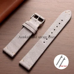 Genuine Leather Quick Release Watch Band with Soft Suede Strap - Calfskin Bracelet - 22mm (Light Grey)