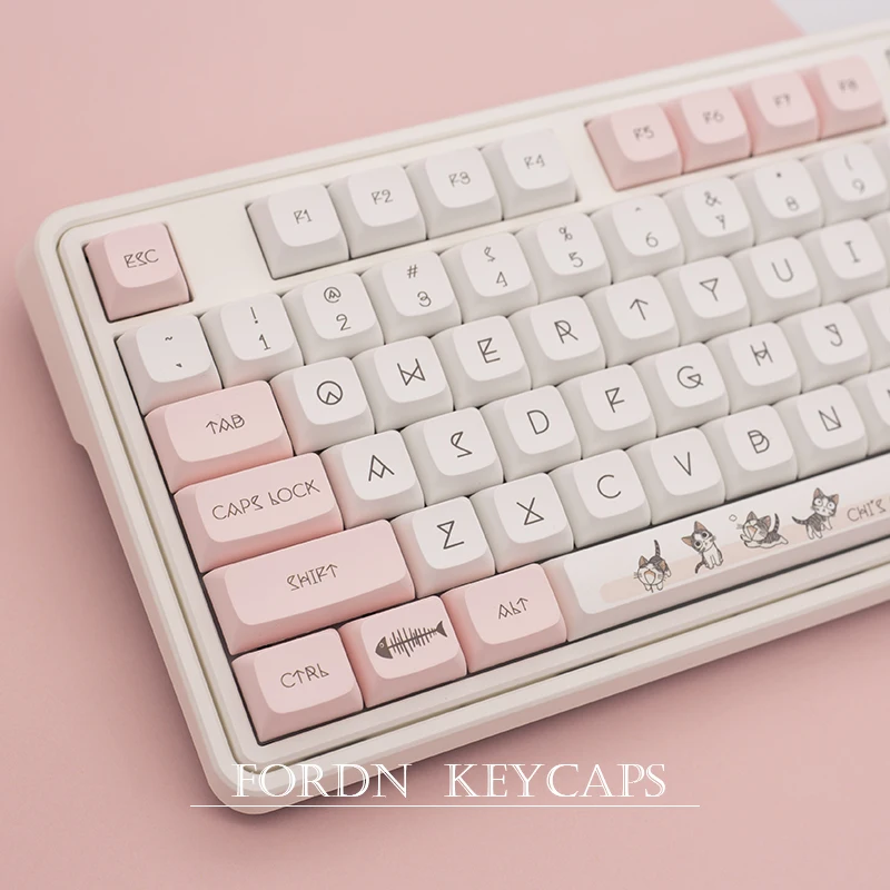 

136 Keys Cute Cat Pink XDA Profile PBT Keycaps For Cherry Mx Switch Gaming Mechanical Keyboard Dye Sublimation Anime Keycap Gk61