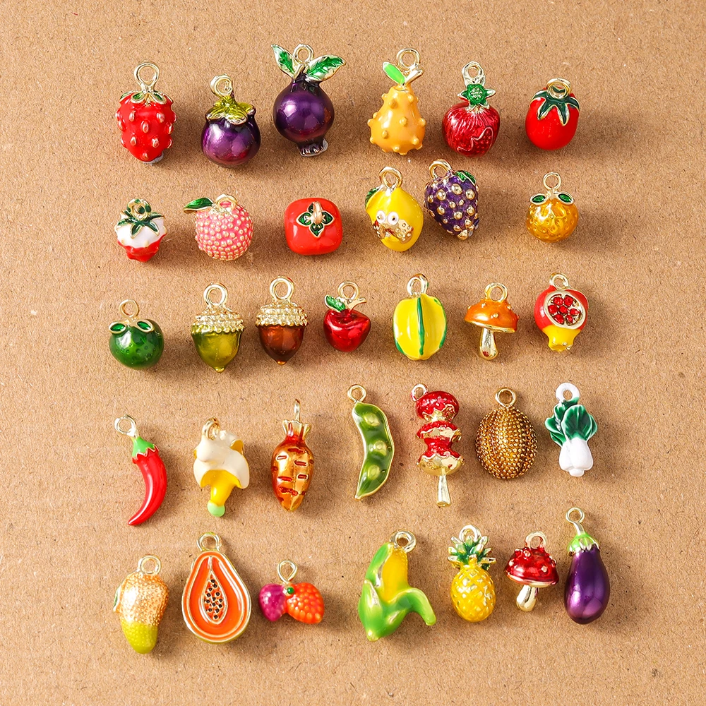 Alloy Fruit Charm Set: Apple, Banana, Grape & Strawberry Pendants for DIY Jewelry Accessories