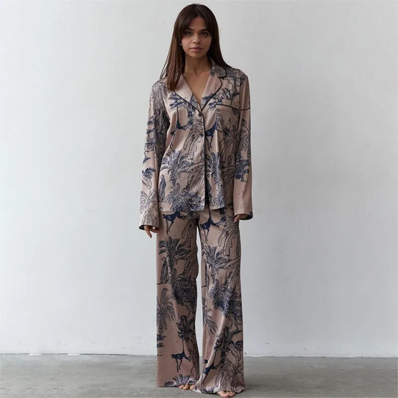 

Beach Dress Women Summer 2023 Cover Up Color Ding Print Home Wear Long Sleeve Trousers Wearing Pajamas Two Piece Set Solid