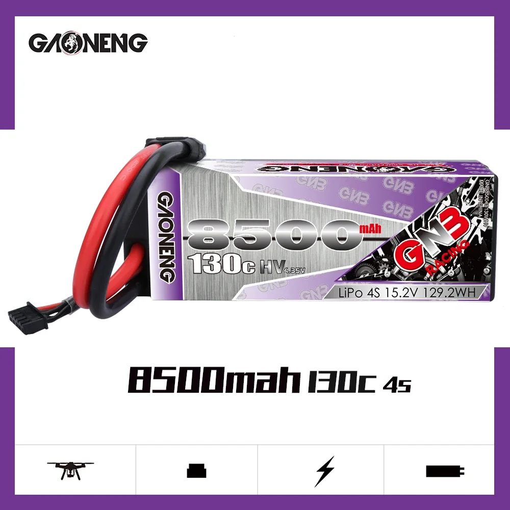 

GAONENG GNB 8500mAh 4S2P 15.2V 130C/260C Hardcase HV LiPo Battery XT90S EC5 Connector For 1:8 1/8 RC Car Four Drive Off-road Car