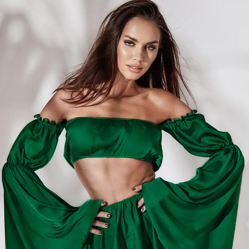 2023 summer Europe and the United States new bubble sleeve off-shoulder crop thin female home clothes woman