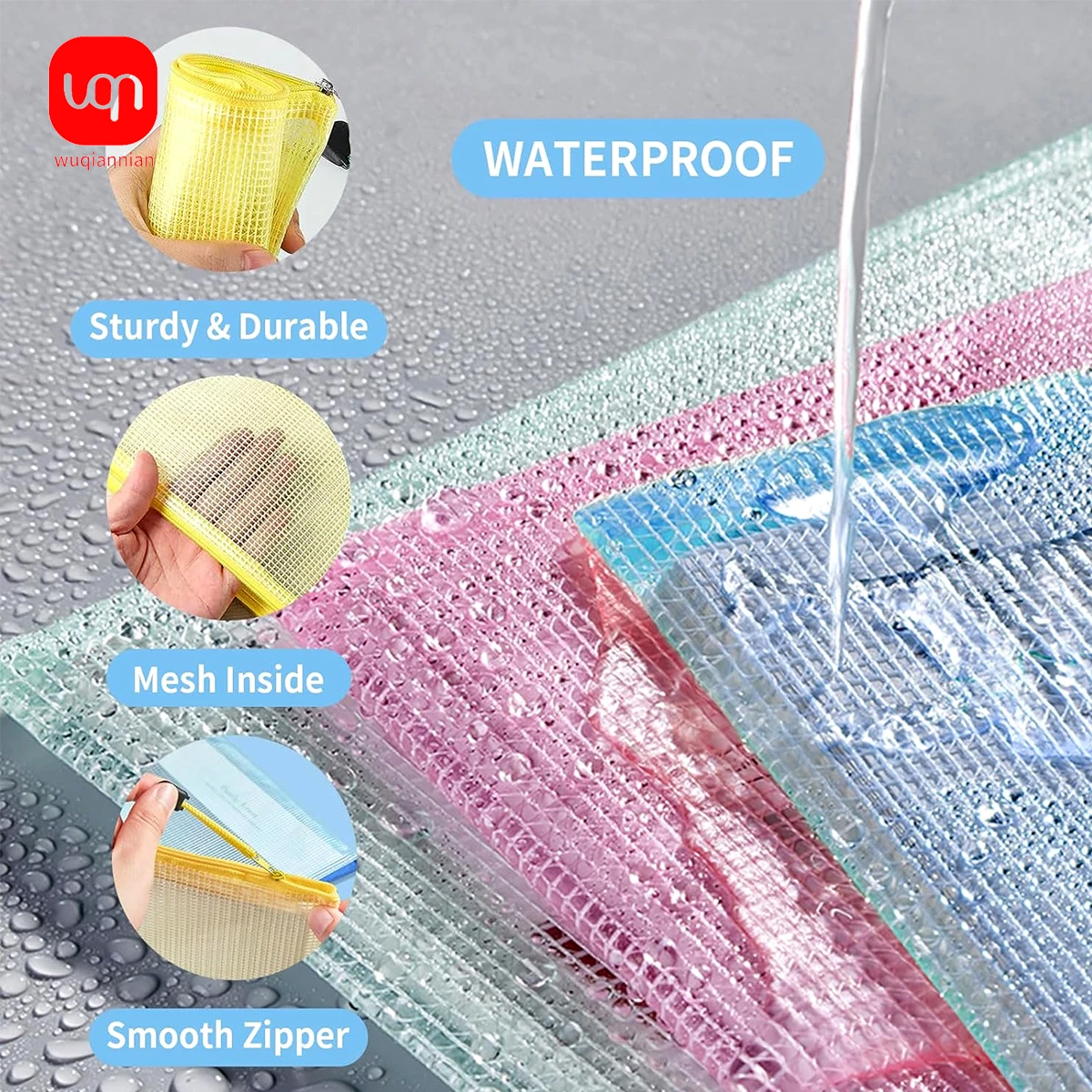 WQN-5PCS 문서 메쉬 방수 지퍼 가방 A4 혼합 색상 학교 및 사무용품 다기능 여행 가방