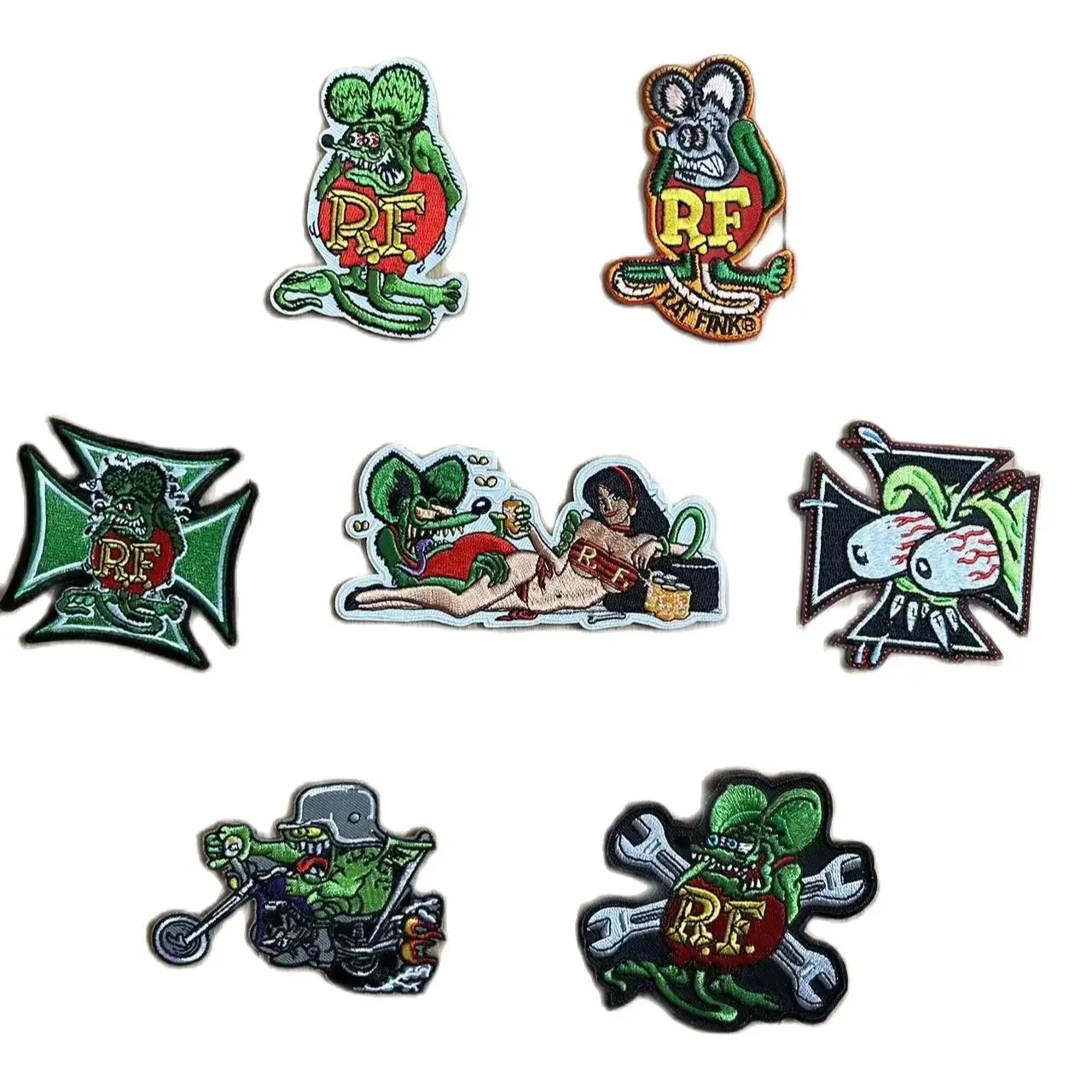 7PCS/Lot Sewing Iron on Repair Patches Clothes RF Ratfink Jacket Embroidery Patches para la ropa for clothing Rock Tactical