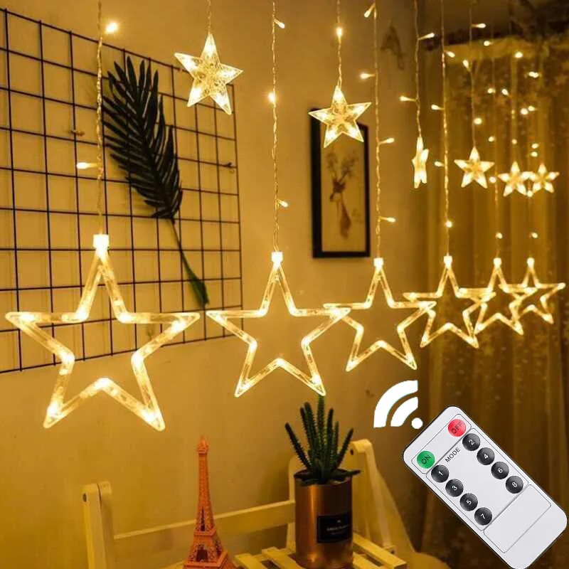 

LED Star Curtain Garland Christmas Decoration Fariy String Lights Ourdoor 220V110V For Holiday Wedding Party 2023 New Year Decor