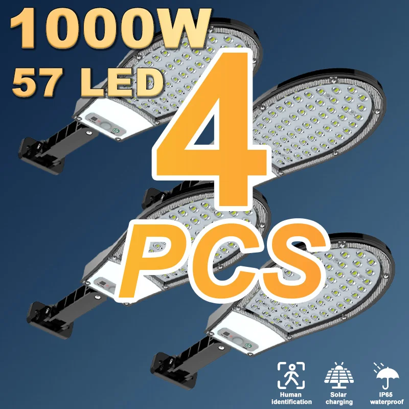 1000W1-4PCS Outdoor Solar Street Lamp LED Courtyard Garage Lighting Street Lamp With Remote Control Intelligent Waterproof Lamp 4pcs lot new replacement axd7407 remote control for pioneer dvd xv dv232 xv dv240 xv dv350 s dv232 s dv340st s dv240sw