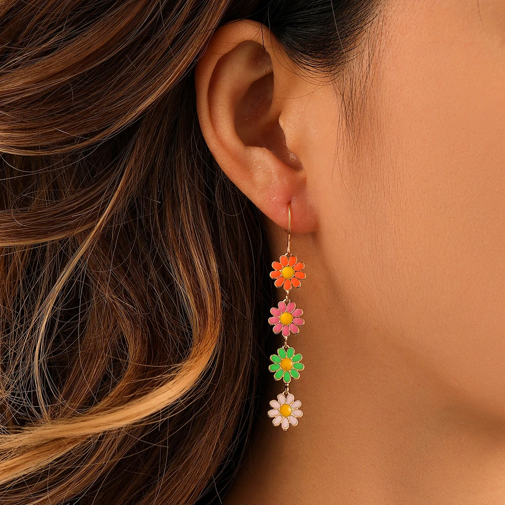 2023 nuevos pendientes largos de margaritas coloridas para mujer, pendientes únicos de moda con personalidad Simple, joyería de fiesta, regalos de cumpleaños| - AliExpress