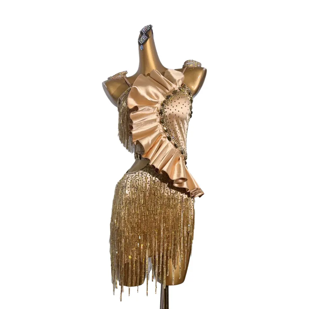 Latin Dance Professional Dress High-end Custom Pleated Lotus Leaf Collar  Tango Female Adult Children Standard Stage Costume - AliExpress 200000532