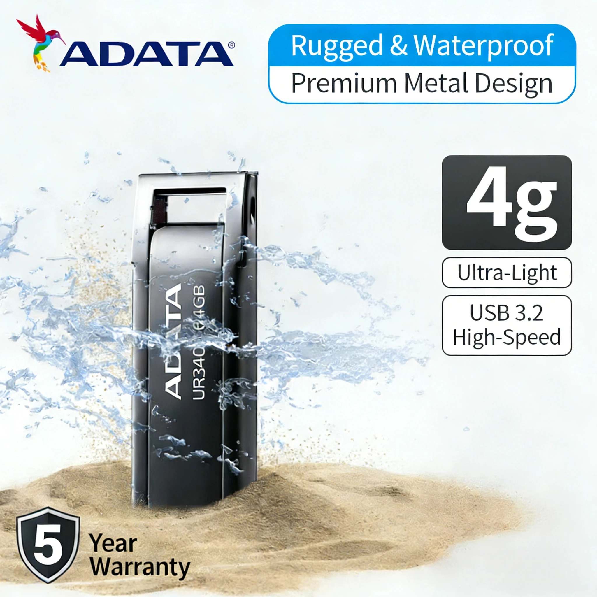 ADATA 128GB USB 3.2 Gen1 고속 플래시 드라이브 100MB/s 메탈 미러 방수 내충격 저장 장치 (학교/업무용)