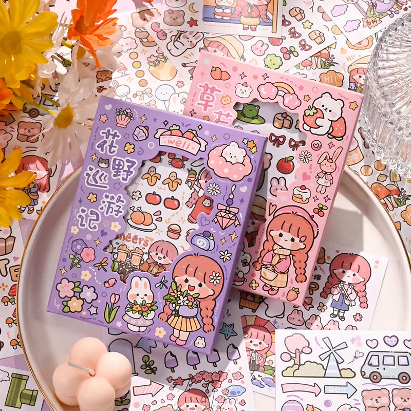 

Альбом для стикеров с мультяшными девушками, милые винтажные стикеры Washi, эстетичные наклейки для блокнотов «сделай сам», украшение для скрапбукинга, 50 шт.