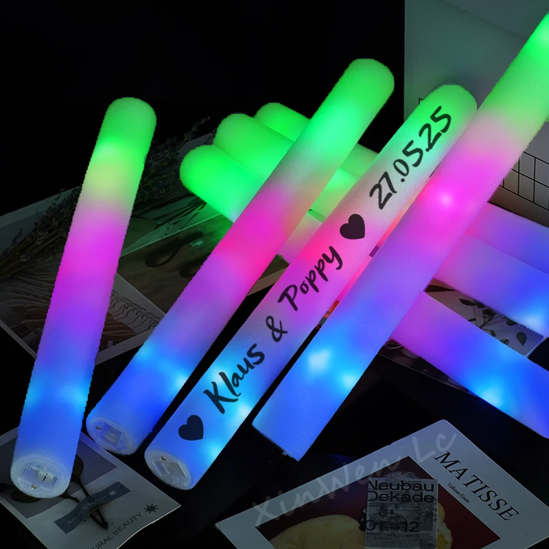 RGB LED Glow Foam Stick Bulk Colorful LED Glow Sticks Tube Dark Light Birthday Wedding Party Supplies 30/40/60/100/120Pcs