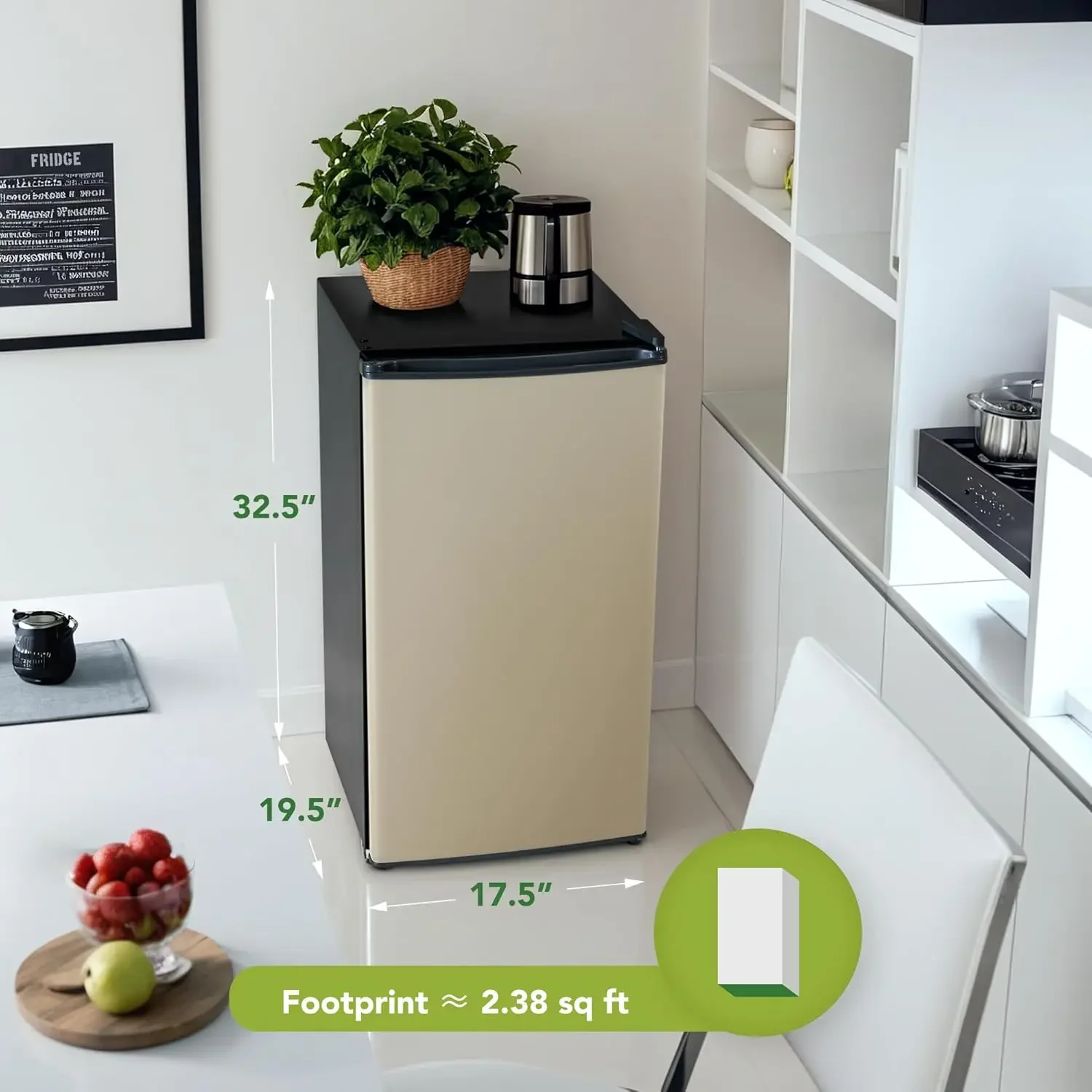 Refrigerator with Freezer, 3.2 Cu.Ft, Mini Fridge with Freezer, 7 Settings Temperature Adjustable, Single Door, Compact Refriger 3