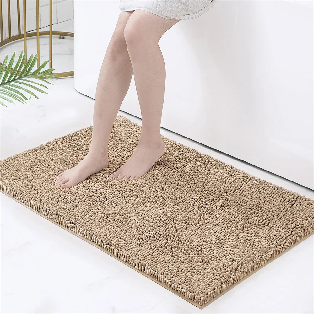 

Luxury Chenille Rugs Absorbent Extra Soft Plush Bath Mat Machine Washable Non slip Bathroom Carpet Suitable Bathtubs Showers Mat