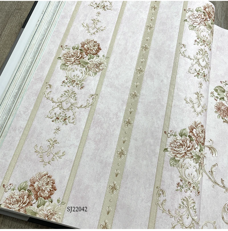 3D Romantic Flower Striped Wallpaper, Grande, American